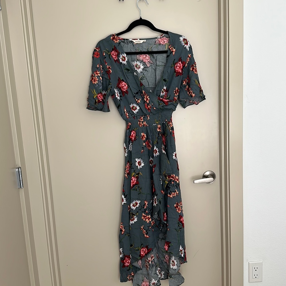 Kormei Womens Short Sleeve Floral High Low Maxi Dress